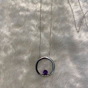 🍀10K White Gold Amethyst Diamond Necklace